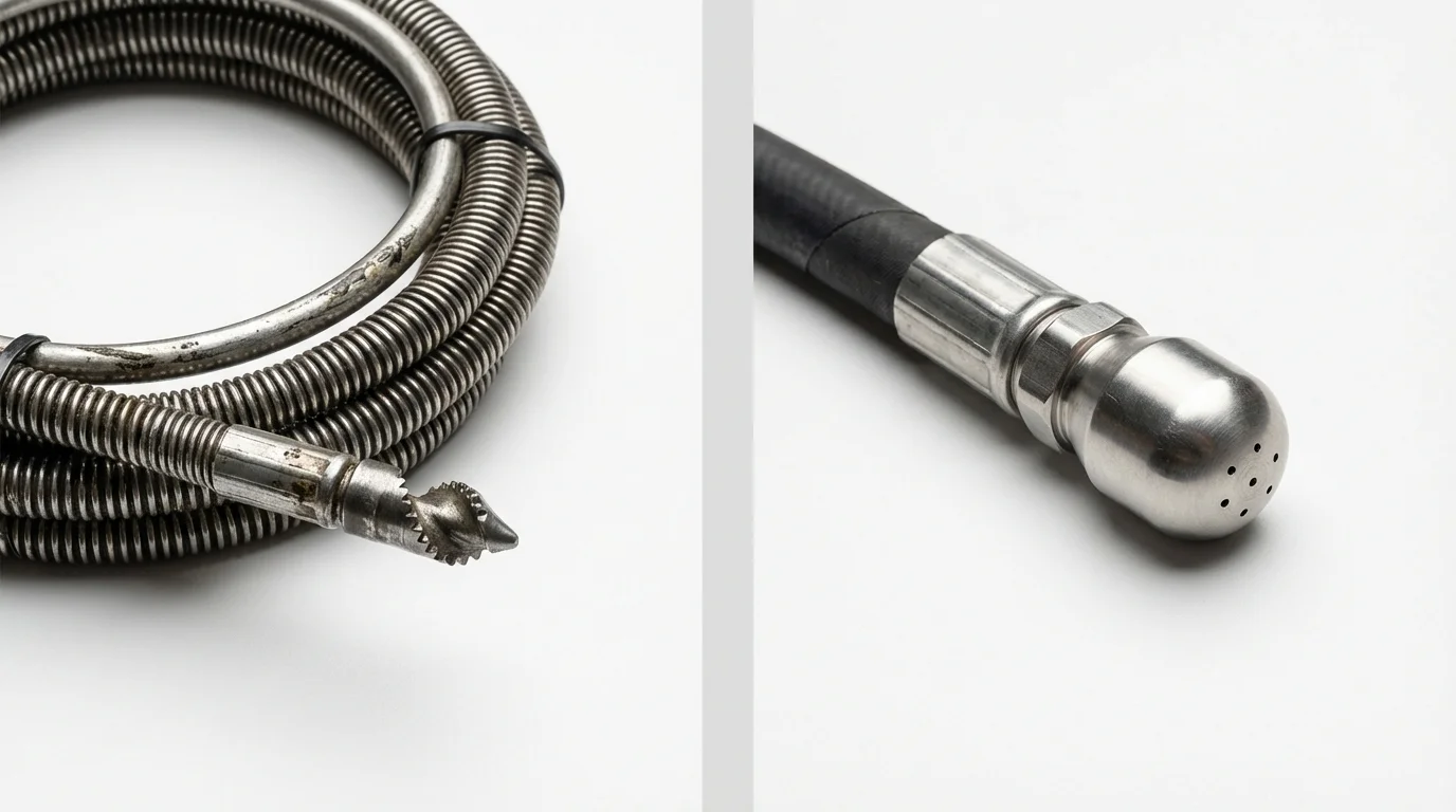 Drain snake cable and hydro jetting nozzle used for drain cleaning in San Antonio, PR