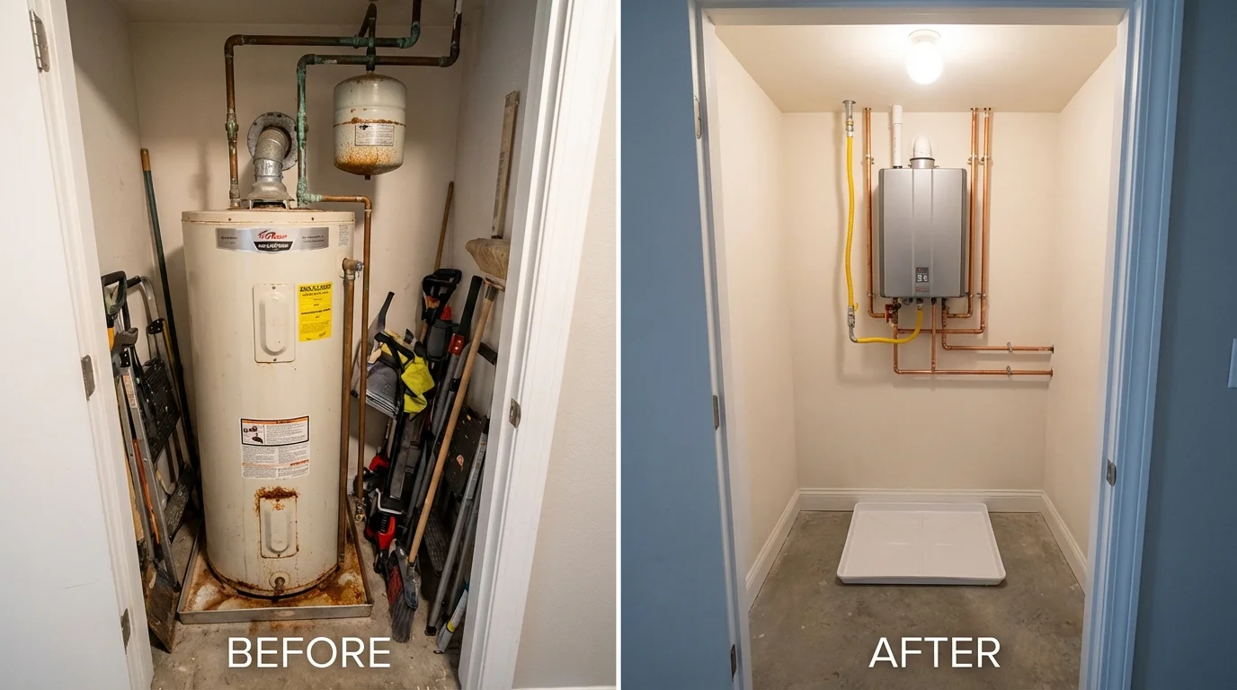 Tank water heater versus wall-mounted tankless unit comparison for San Antonio, PR homeowners