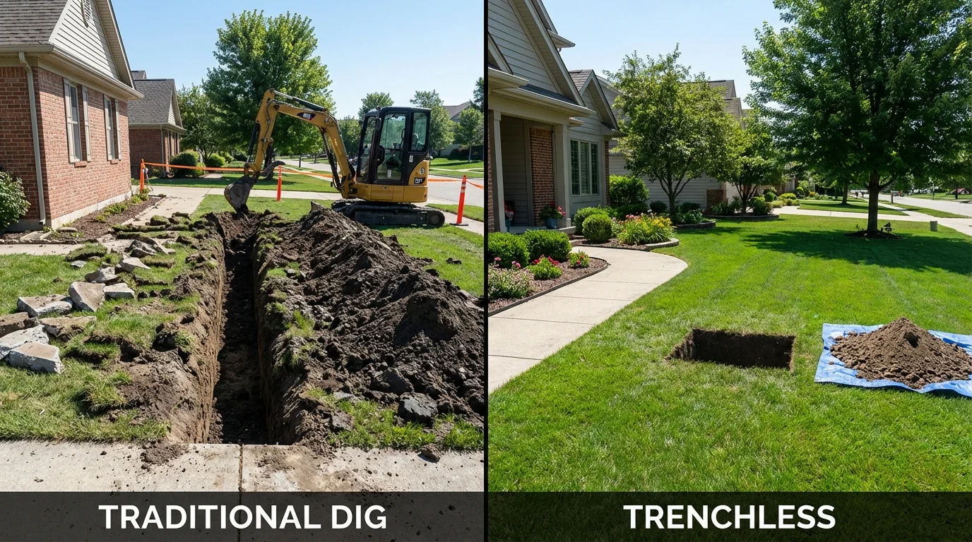 Trenchless sewer repair with minimal yard damage versus traditional excavation in San Antonio, PR